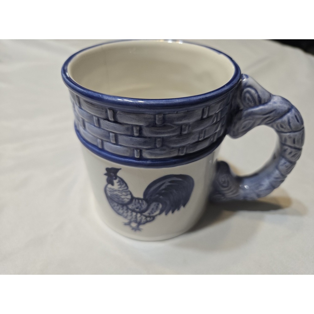 Rooster Coffee Tea Mug Cup Seymour Mann Hand Painted Blue White